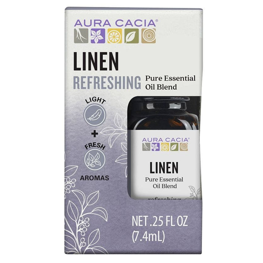 Aura Cacia Linen Refreshing Pure Essential Oil Blend No Synthetic Aroma Formula 0.25Oz (7.4ml)